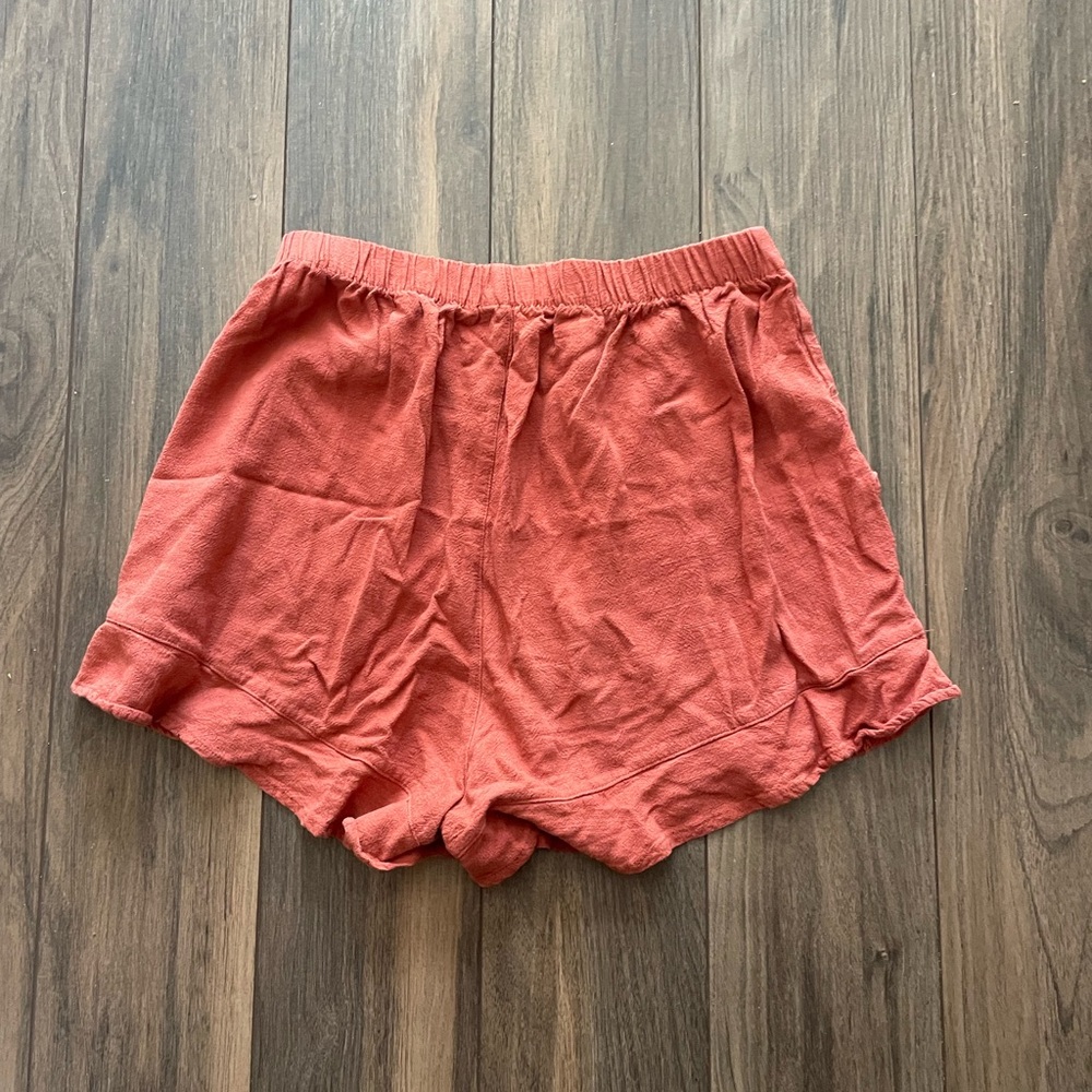 HUUSA Women's Orange Rust Ruffle Shorts with Pockets, Small - Picture 9 of 10
